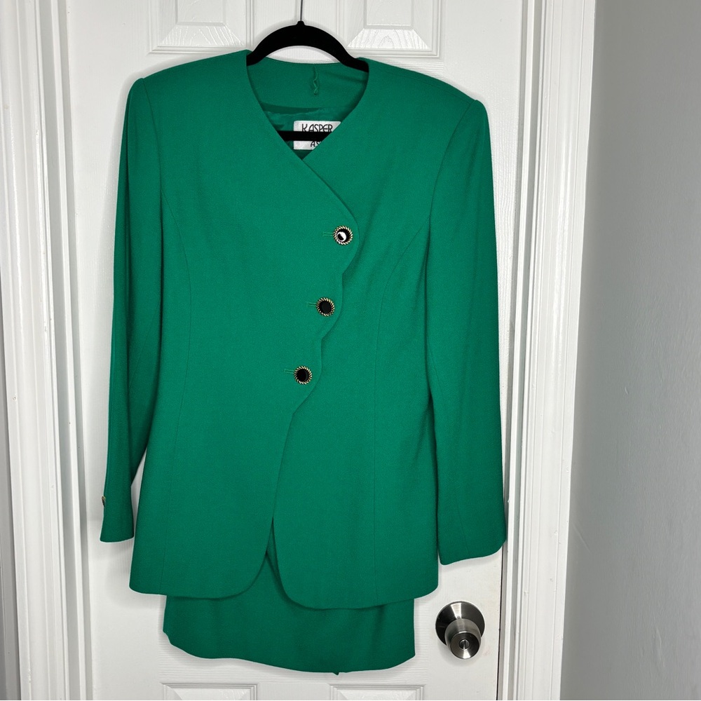 Kasper Emerald Green Wool Women's Skirt Suit